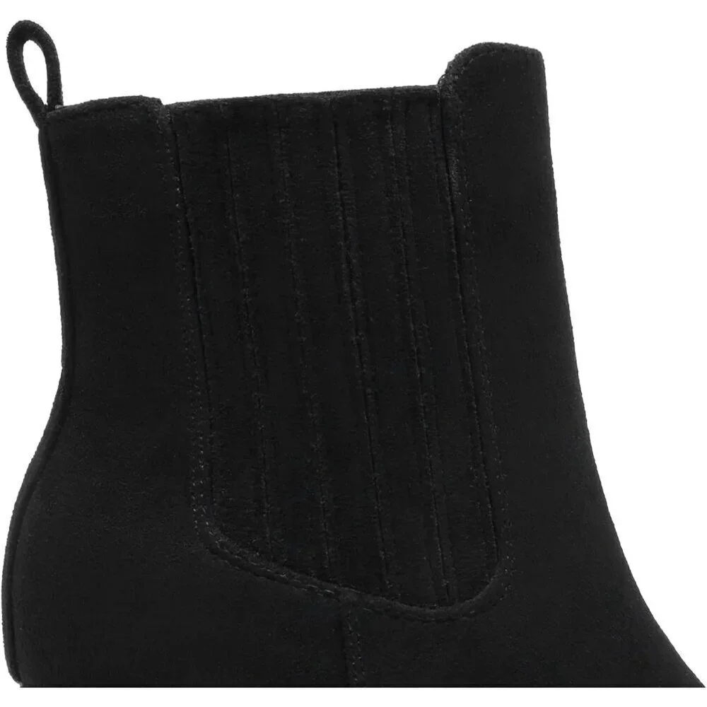Women's Black-suede Pointed Toe Ankle Boots Chunky Block Heel Bootie Fall